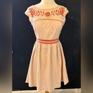 Ryu Cream and Orange Embroidered Midi Dress